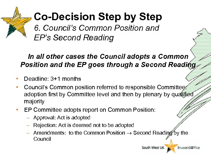 Co-Decision Step by Step 6. Council’s Common Position and EP’s Second Reading In all
