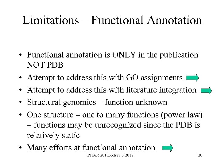 Limitations – Functional Annotation • Functional annotation is ONLY in the publication NOT PDB