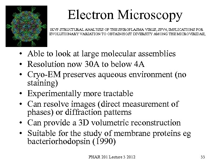 Electron Microscopy 1 KVP STRUCTURAL ANALYSIS OF THE SPIROPLASMA VIRUS, SPV 4, IMPLICATIONS FOR