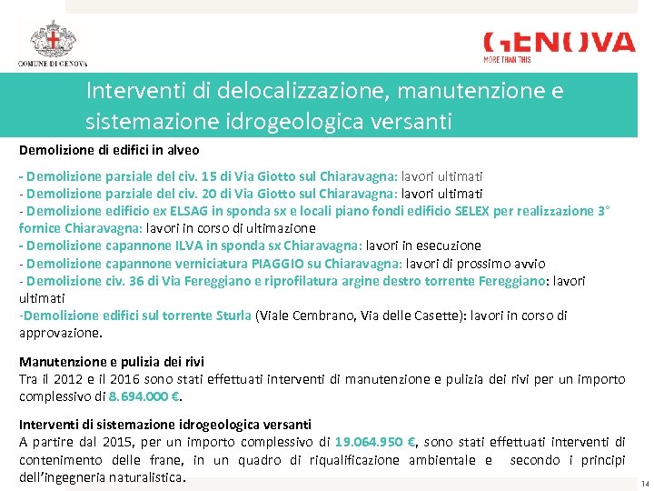 Interventi di delocalizzazione, manutenzione e sistemazione idrogeologica versanti Demolizione di edifici in alveo -