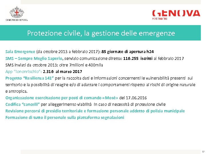 Protezione civile, la gestione delle emergenze Sala Emergenze (da ottobre 2013 a febbraio 2017):