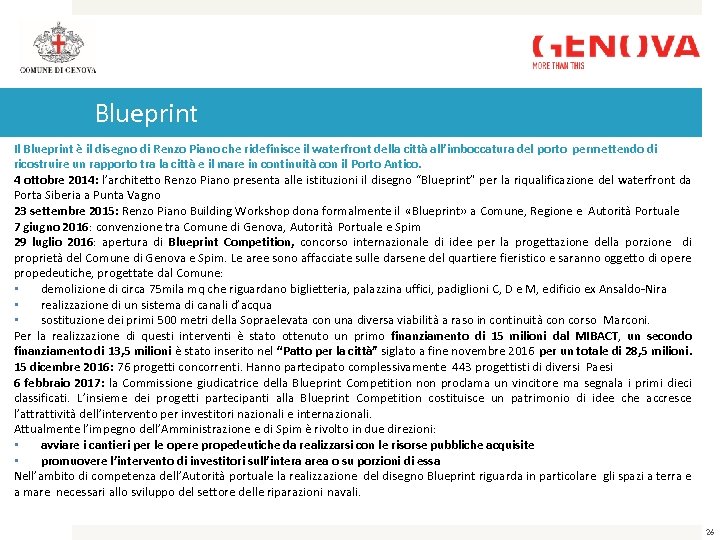 Blueprint Il Blueprint è il disegno di Renzo Piano che ridefinisce il waterfront della