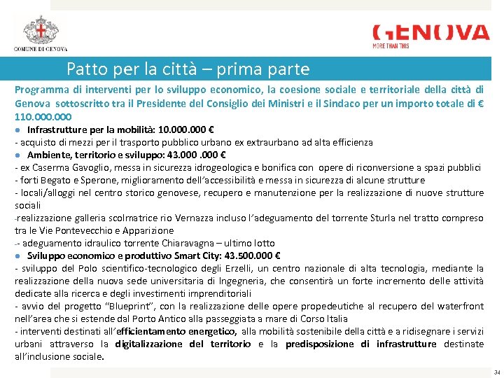 Patto per la città – prima parte Programma di interventi per lo sviluppo economico,