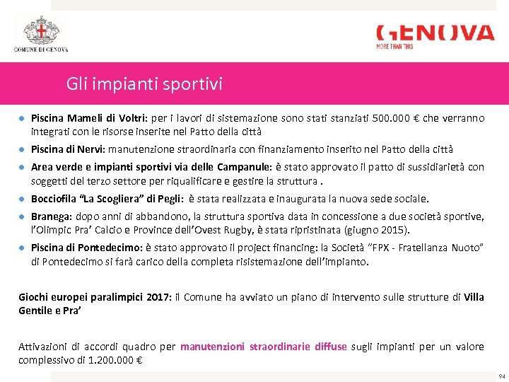 Gli impianti sportivi Piscina Mameli di Voltri: per i lavori di sistemazione sono stati