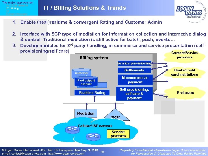 The major approaches IN / Core Network IT / Billing IP Content Providers IT