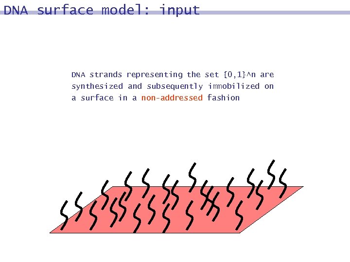 DNA surface model: input DNA strands representing the set {0, 1}^n are synthesized and