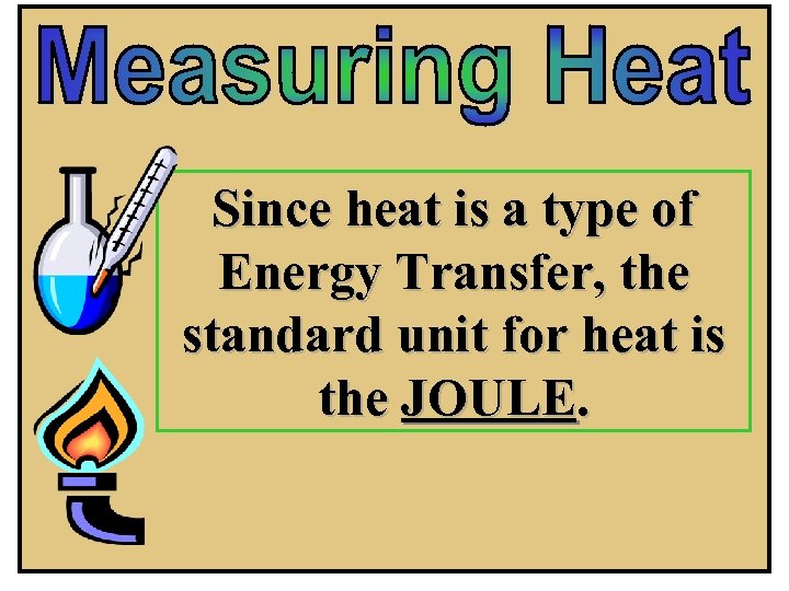 Since heat is a type of Energy Transfer, the standard unit for heat is