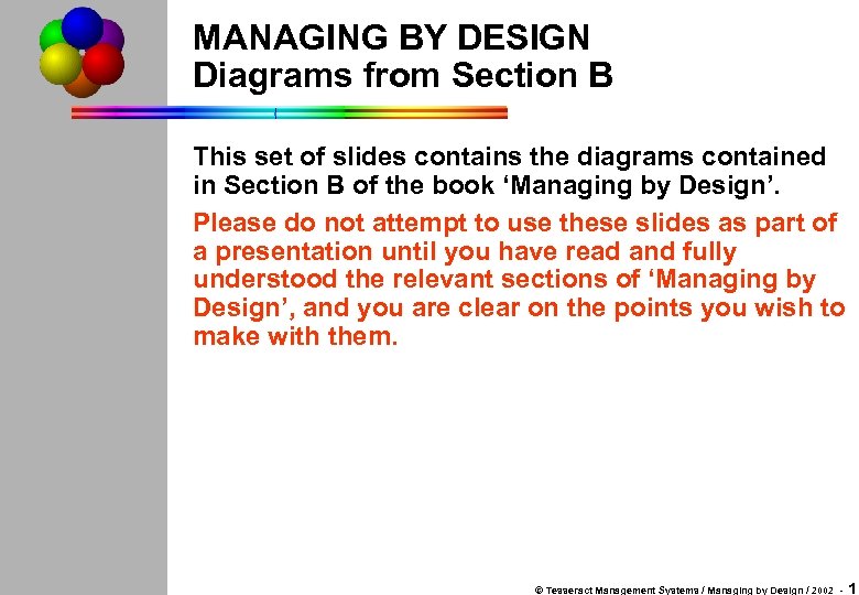 MANAGING BY DESIGN Diagrams from Section B This set of slides contains the diagrams