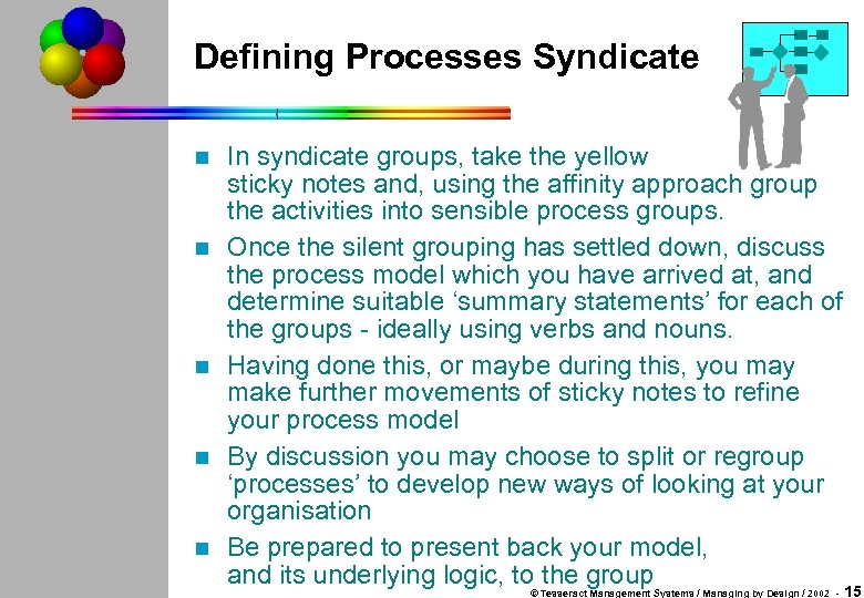 Defining Processes Syndicate n n n In syndicate groups, take the yellow sticky notes