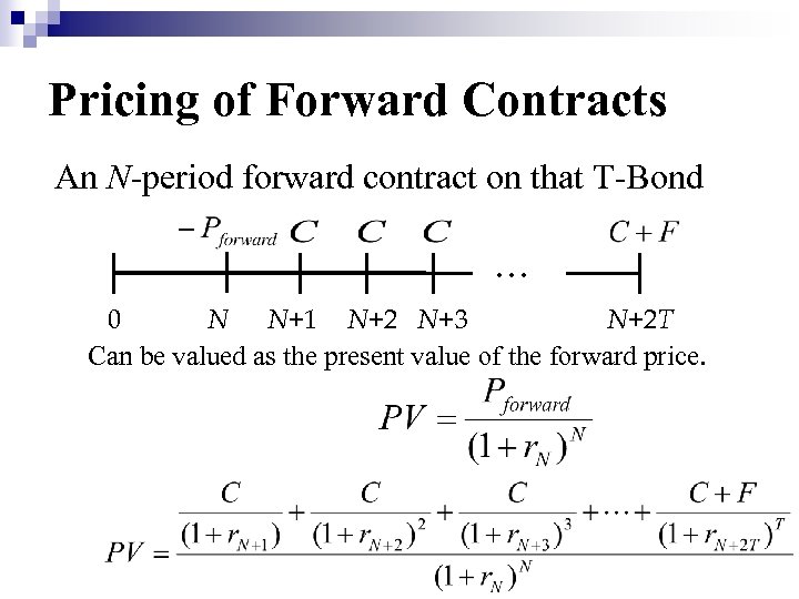 Pricing of Forward Contracts An N-period forward contract on that T-Bond … 0 N
