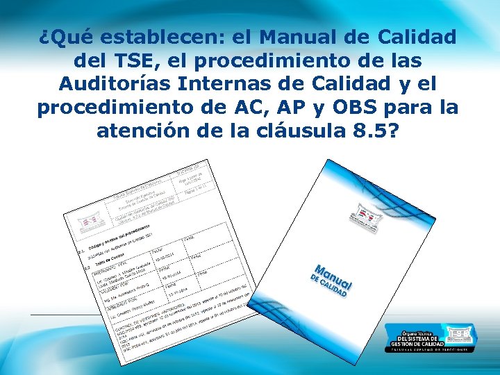 ¿Qué establecen: el Manual de Calidad del TSE, el procedimiento de las Auditorías Internas