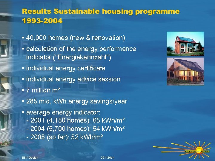 Results Sustainable housing programme 1993 -2004 • 40, 000 homes (new & renovation) •