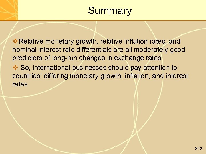 Summary v. Relative monetary growth, relative inflation rates, and nominal interest rate differentials are