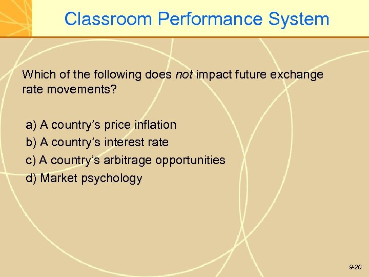 Classroom Performance System Which of the following does not impact future exchange rate movements?