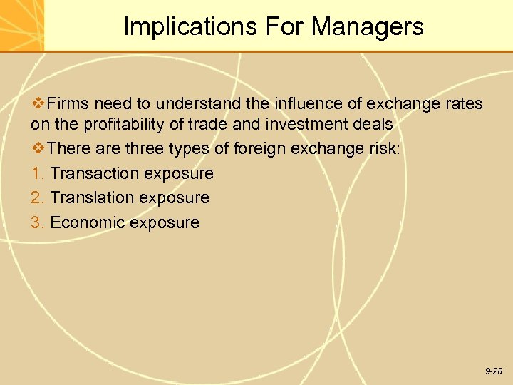 Implications For Managers v. Firms need to understand the influence of exchange rates on