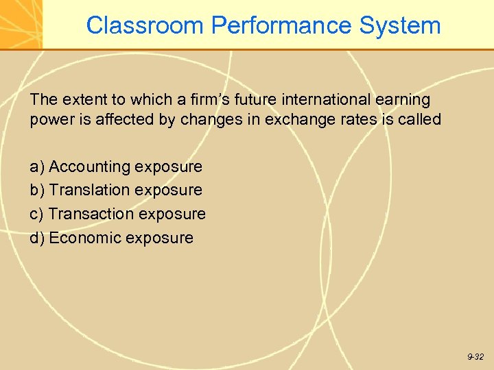 Classroom Performance System The extent to which a firm’s future international earning power is