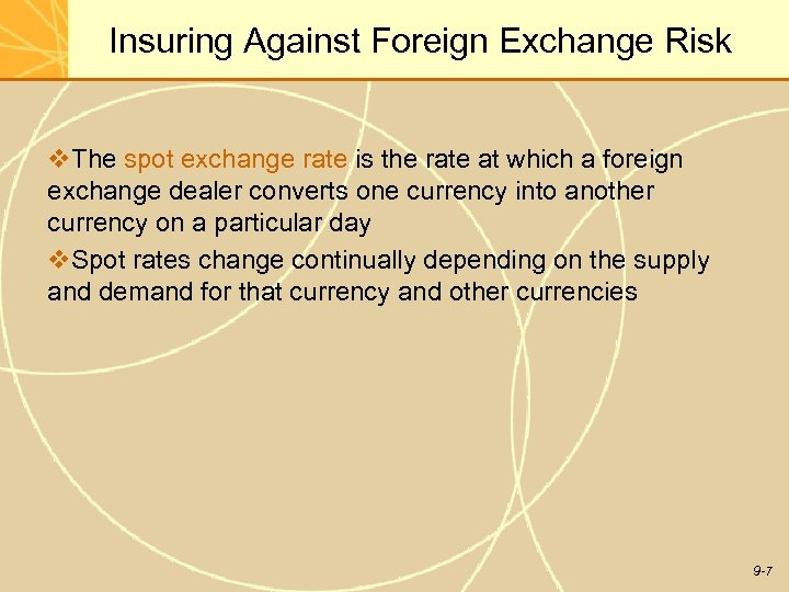 Insuring Against Foreign Exchange Risk v. The spot exchange rate is the rate at