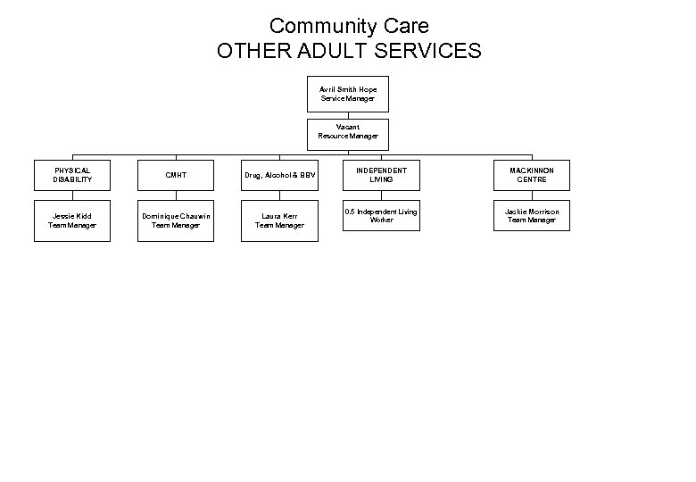 Community Care OTHER ADULT SERVICES Avril Smith Hope Service Manager Vacant Resource Manager PHYSICAL