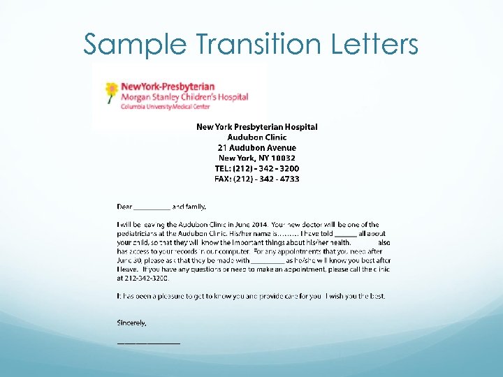 Sample Transition Letters 