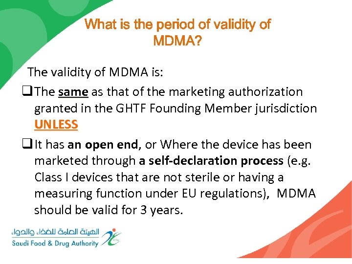 What is the period of validity of MDMA? The validity of MDMA is: q