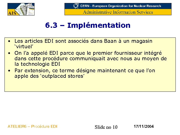 Ateliers Baan Iv Module 6 Procédure Edi 