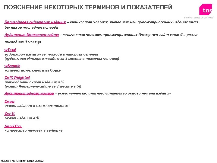 ПОЯСНЕНИЕ НЕКОТОРЫХ ТЕРМИНОВ И ПОКАЗАТЕЛЕЙ Полугодовая аудитория издания – количество человек, читавших или просматривавших