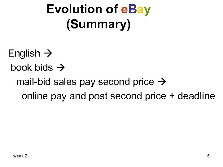 Evolution of e. Bay (Summary) English book bids mail-bid sales pay second price online