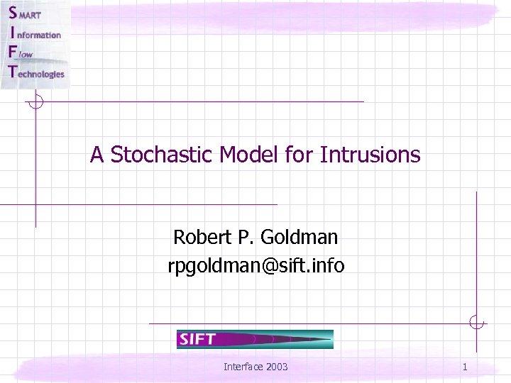 A Stochastic Model for Intrusions Robert P. Goldman rpgoldman@sift. info Interface 2003 1 