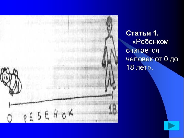 Статья 1. «Ребенком считается человек от 0 до 18 лет» . 