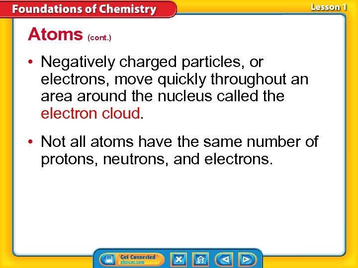 Atoms (cont. ) • Negatively charged particles, or electrons, move quickly throughout an area