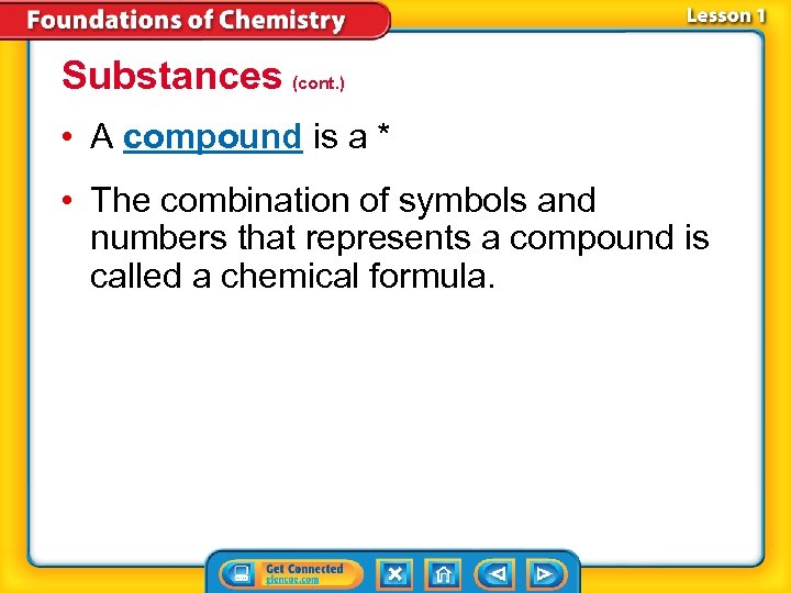 Substances (cont. ) • A compound is a * • The combination of symbols