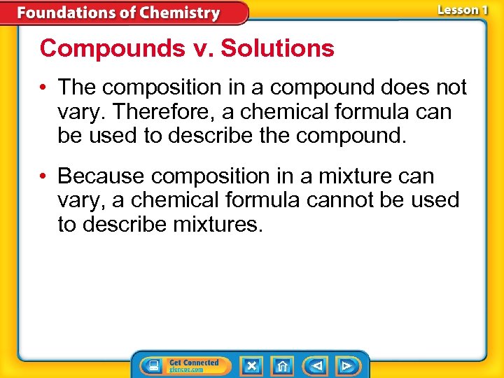 Compounds v. Solutions • The composition in a compound does not vary. Therefore, a