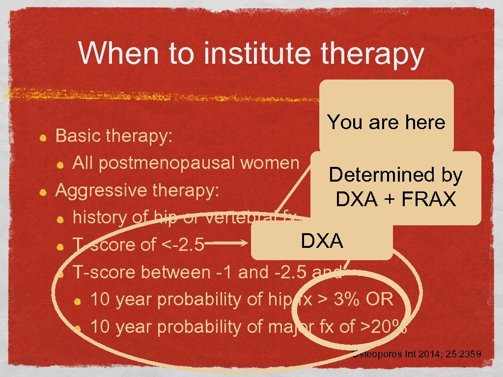 When to institute therapy You are here Basic therapy: All postmenopausal women Determined by