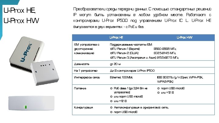 U-Prox HE, U-Prox HW Преобразователи среды передачи данных. С помощью стандартных решений IP могут
