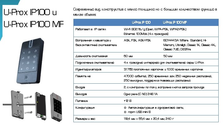 U-Prox IP 100 и U-Prox IP 100 MF Современный вид, конструктив с малой толщиной