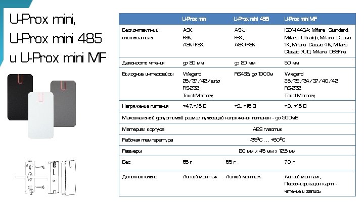 U-Prox mini, U-Prox mini 485 и U-Prox mini MF U-Prox mini 485 U-Prox mini