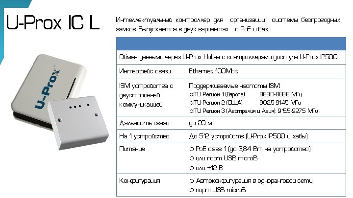 U-Prox IC L Интеллектуальный контроллер для организации системы беспроводных замков. Выпускается в двух вариантах