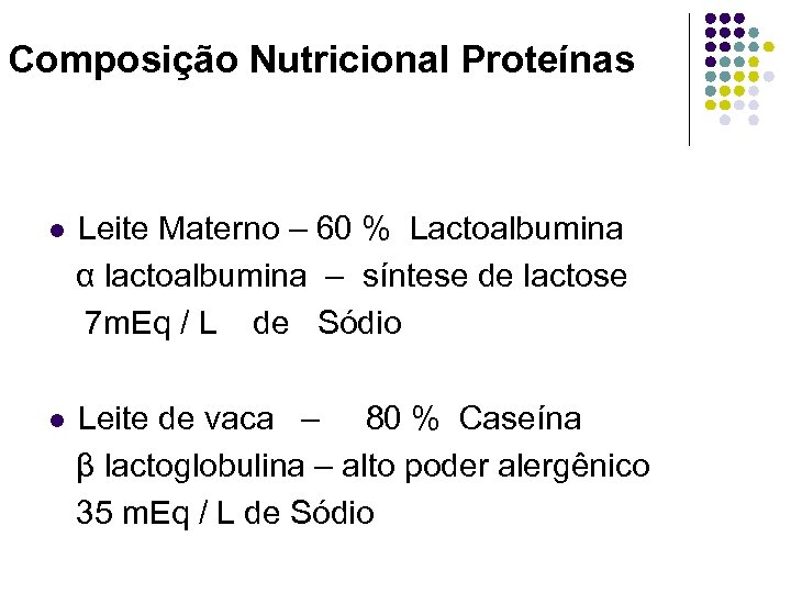 Composição Nutricional Proteínas Leite Materno – 60 % Lactoalbumina α lactoalbumina – síntese de