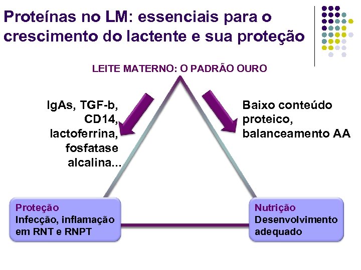 Proteínas no LM: essenciais para o crescimento do lactente e sua proteção LEITE MATERNO: