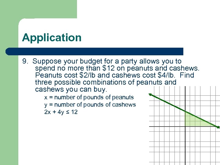 Application 9. Suppose your budget for a party allows you to spend no more