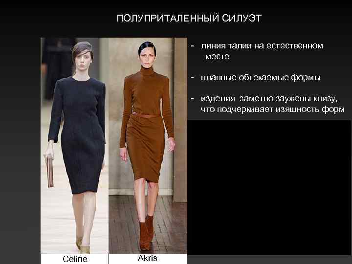 ПОЛУПРИТАЛЕННЫЙ СИЛУЭТ - линия талии на естественном месте - плавные обтекаемые формы - изделия