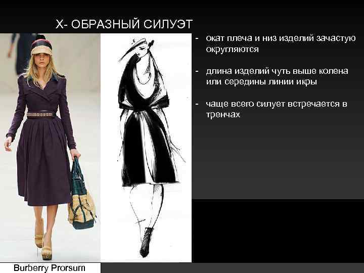 Х- ОБРАЗНЫЙ СИЛУЭТ - окат плеча и низ изделий зачастую округляются - длина изделий