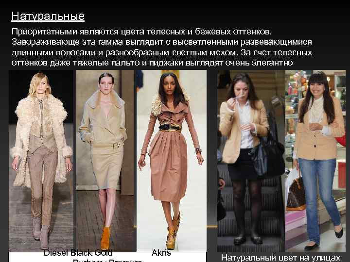 Натуральные Приоритетными являются цвета телесных и бежевых оттенков. Завораживающе эта гамма выглядит с высветленными