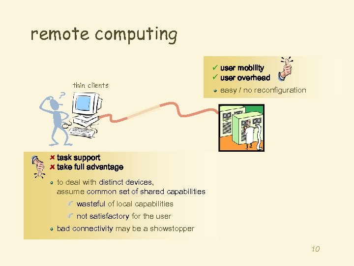 remote computing thin clients ü user mobility ü user overhead easy / no reconfiguration