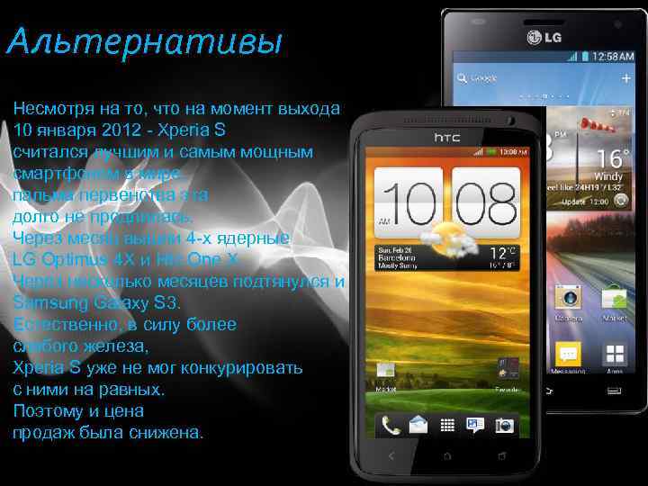 Альтернативы Несмотря на то, что на момент выхода 10 января 2012 - Xperia S