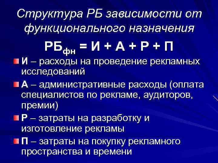 Структура РБ зависимости от функционального назначения РБфн = И + А + Р +