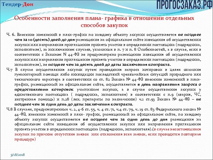 Тендер-Дон Особенности заполнения плана графика в отношении отдельных способов закупок Ч. 6. Внесение изменений