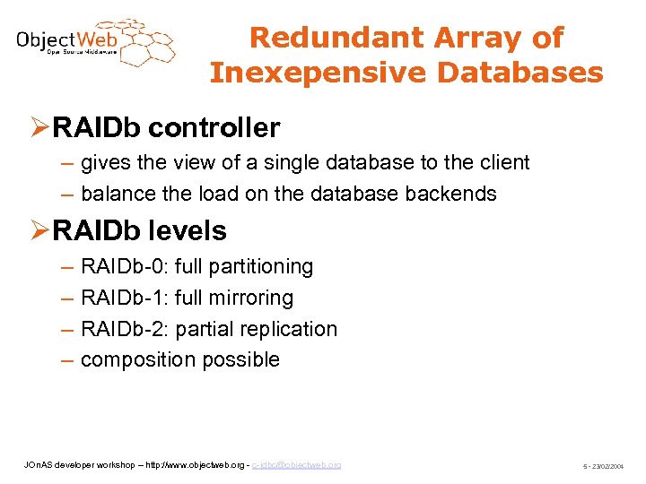 Redundant Array of Inexepensive Databases RAIDb controller – gives the view of a single
