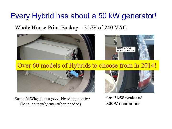 Every Hybrid has about a 50 k. W generator! Whole House Prius Backup –