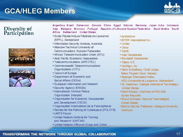 GCA/HLEG Members Diversity of Participation Argentina Brazil Cameroon Canada China Egypt Estonia Germany Japan